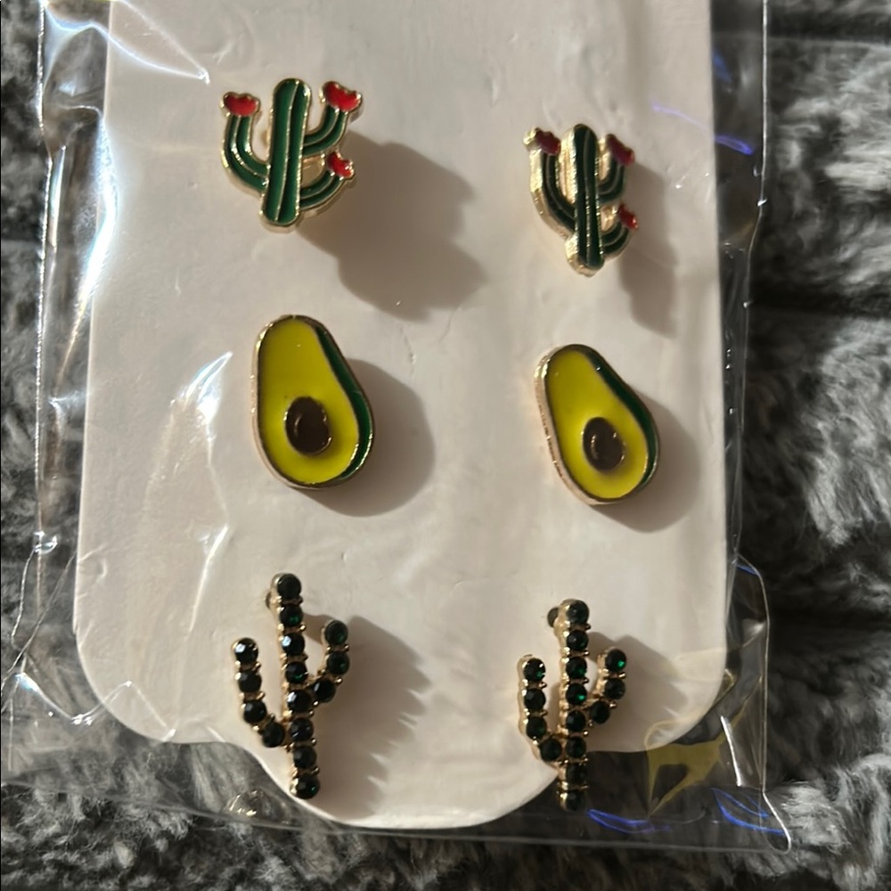 Cactus and Avocado Earring Set